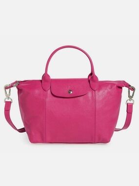 Longchamp Le Pliage Cuir Leather Tote Pink Crossbody Authentic Foldable w/Strap